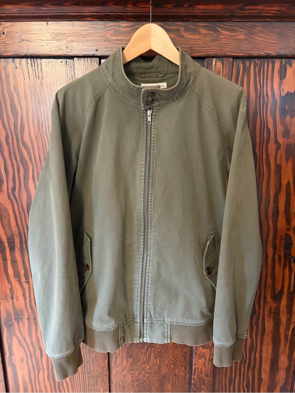 Men's Olive Zip Bomber Jacket with Stand Collar